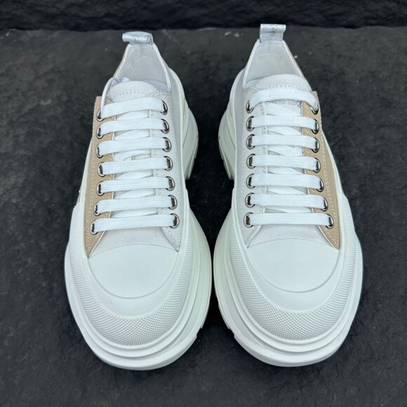 Brown & White Alexander McQueen Casual Canvas Sneakers - Picture 3 of 9